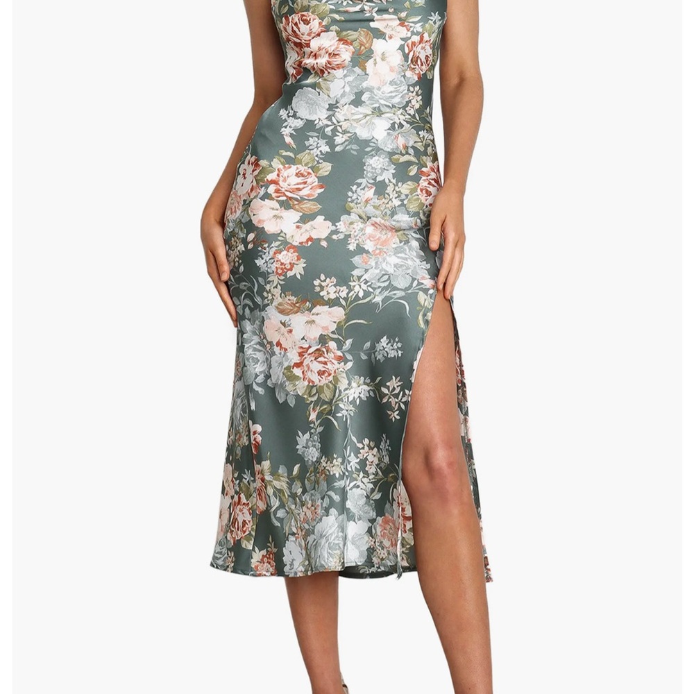 Petal & Pup Teal Floral Midi Dress with Pink & White Blooms - Picture 2 of 3